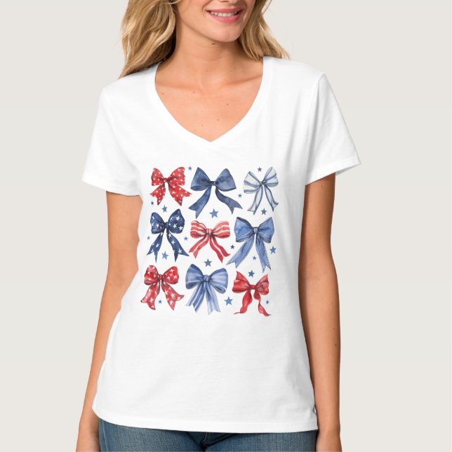 Red White och Blue Coquette Bows T Shirt (Framsida)