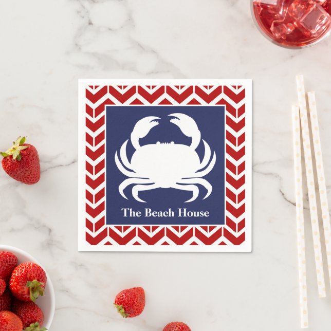 Red White och Blue Crab Personalize Nautical Party Pappersservett (Insitu)