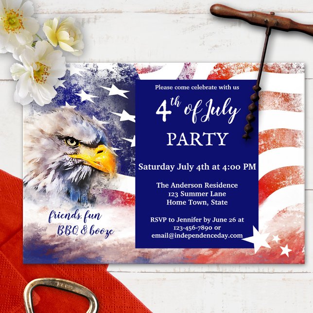 Red White och Blue Eagle 4:e juli Party Inbjudningar (Skapare uppladdad)