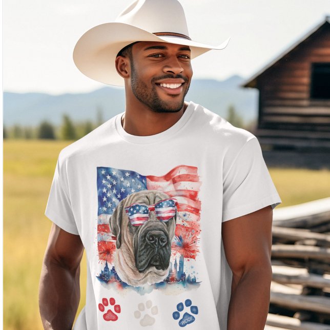 Red White och Blue English Mastiff Hund 4 juli T Shirt (Skapare uppladdad)