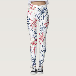 Red White och Blue Fireworks 4:e juli Leggings