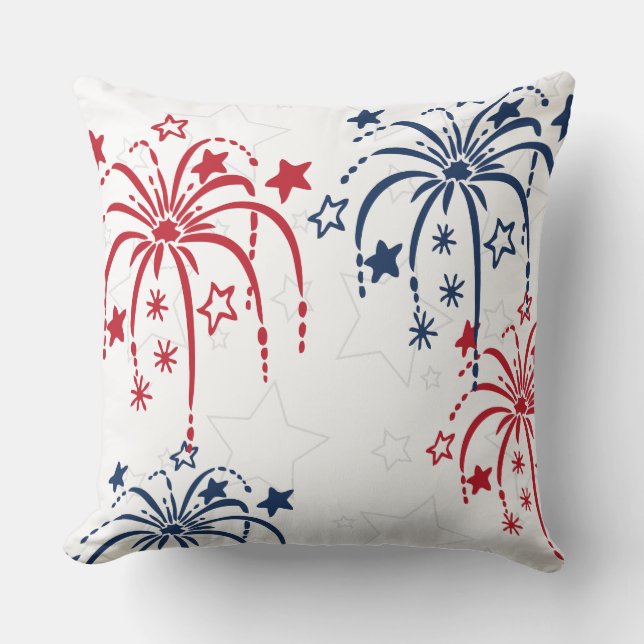 Red White och Blue Fireworks 4:e juli Pillow Kudde (Framsida)