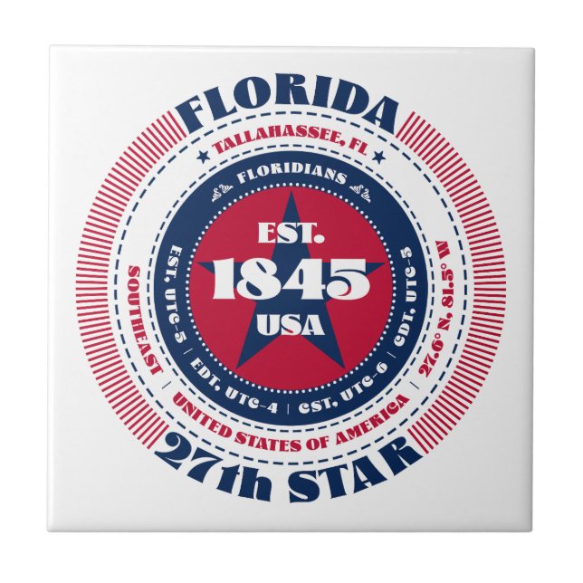 Red, White och Blue Florida Ceramic Tile Kakelplatta (Framsidan)