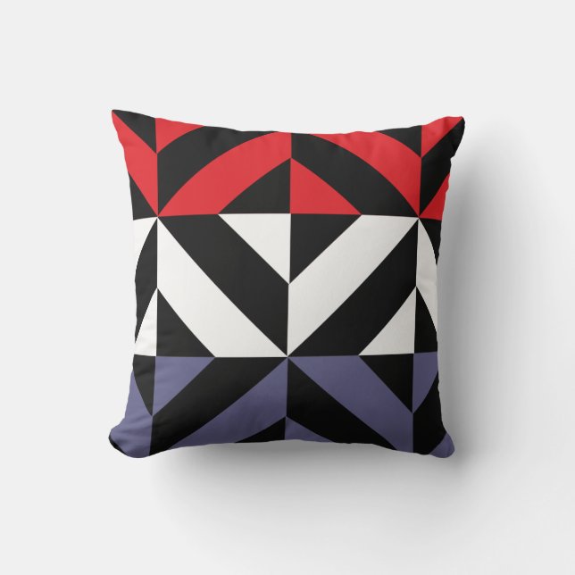 Red White och Blue Geometric ZigZag Kudde (Framsida)