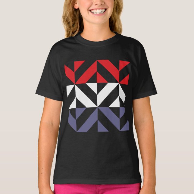 Red White och Blue Geometric ZigZag T Shirt (Framsida)