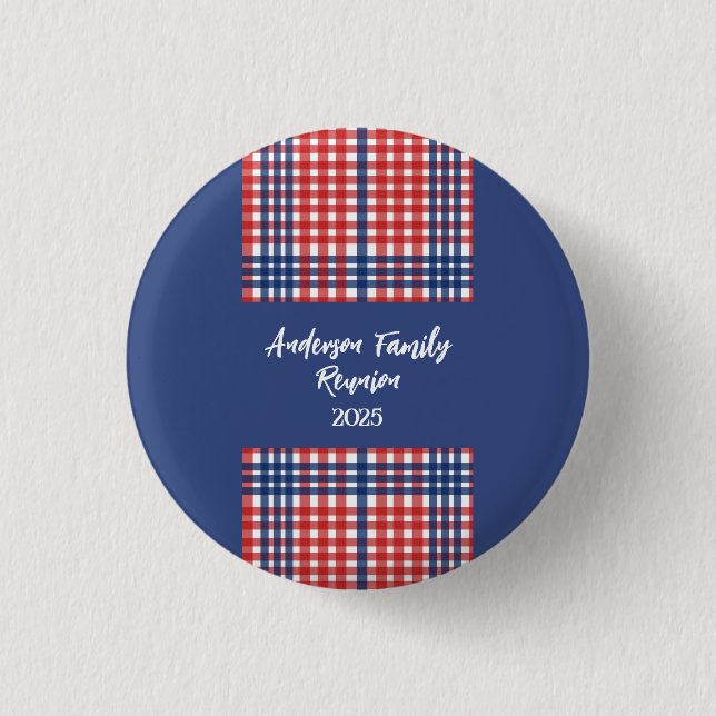 Red, White och Blue Gingham Family Reunion Knapp (Framsida)