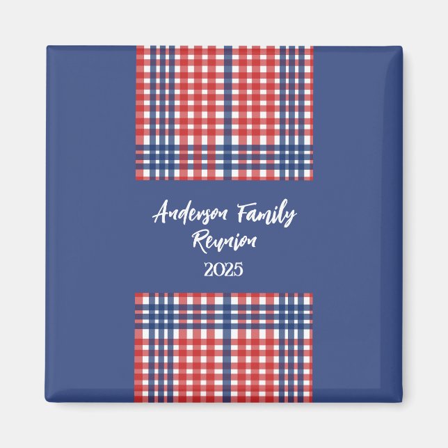 Red, White och Blue Gingham Family Reunion Magnet (Framsidan)
