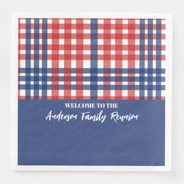Red, White och Blue Gingham Family Reunion Pappersservett (Framsida)