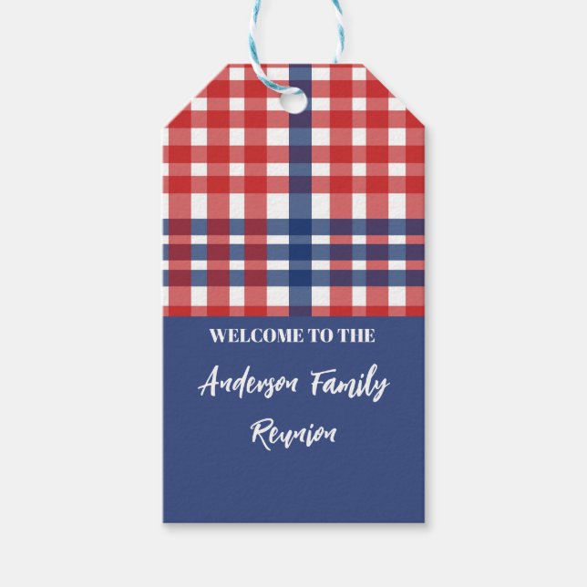 Red, White och Blue Gingham Family Reunion Presentetikett (Framsidan)