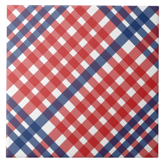 Red White och Blue Gingham Play Kakelplatta (Framsidan)