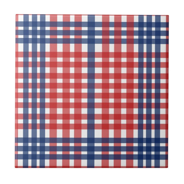 Red White och Blue Gingham Play Kakelplatta (Framsidan)
