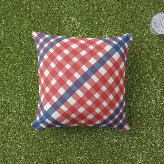 Red White och Blue Gingham Play Kudde (Gräs)