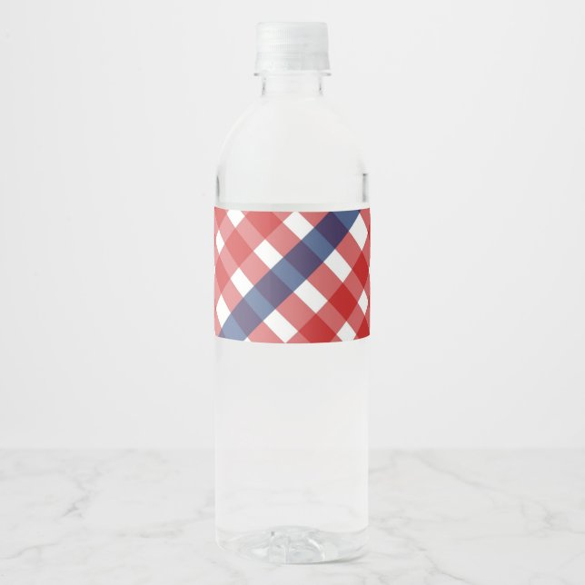 Red White och Blue Gingham Play Vattenflaskor Etikett (Framsida)