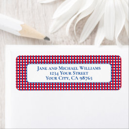 Red White och Blue Gingham Rand Personlig Returadress Etikett