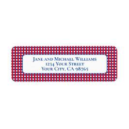 Red White och Blue Gingham Rand Personlig Returadress Etikett