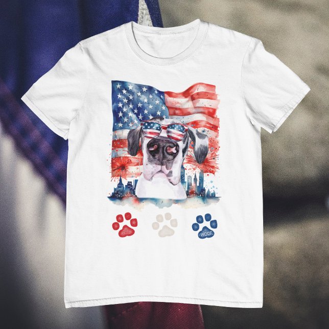 Red White och Blue Great dane Hund Pet 4 juli T Shirt (Skapare uppladdad)