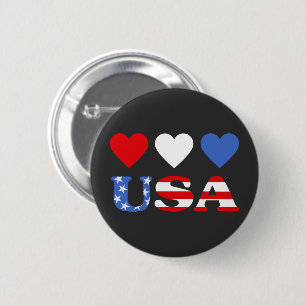 Red White och Blue Hearts USA flagga Knapp