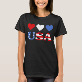 Red White och Blue Hearts USA flagga T Shirt
