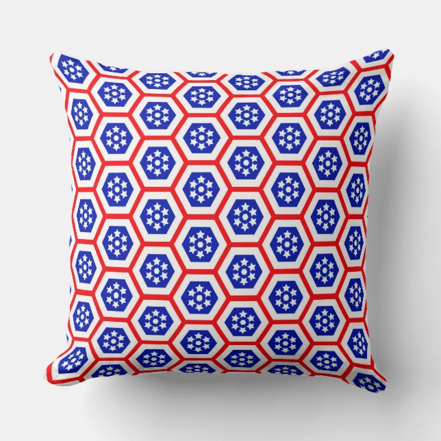 Red White och Blue hexagon mönster Kudde (Framsida)