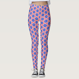 Red White och Blue hexagon mönster Leggings