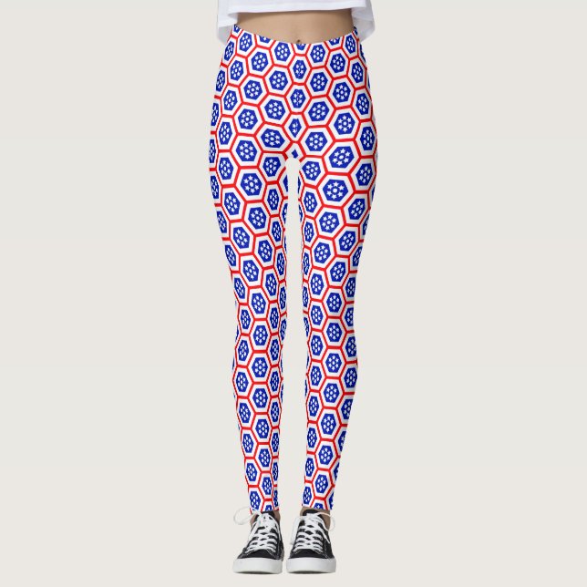 Red White och Blue hexagon mönster Leggings (Framsida)