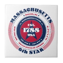 Red, White och Blue Massachusetts Ceramic Tile