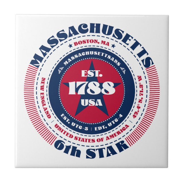 Red, White och Blue Massachusetts Ceramic Tile Kakelplatta (Framsidan)