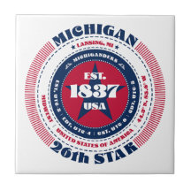 Red, White och Blue Michigan Ceramic Tile