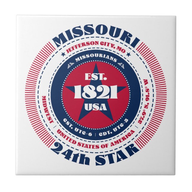 Red, White och Blue Missouri Ceramic Tile Kakelplatta (Framsidan)