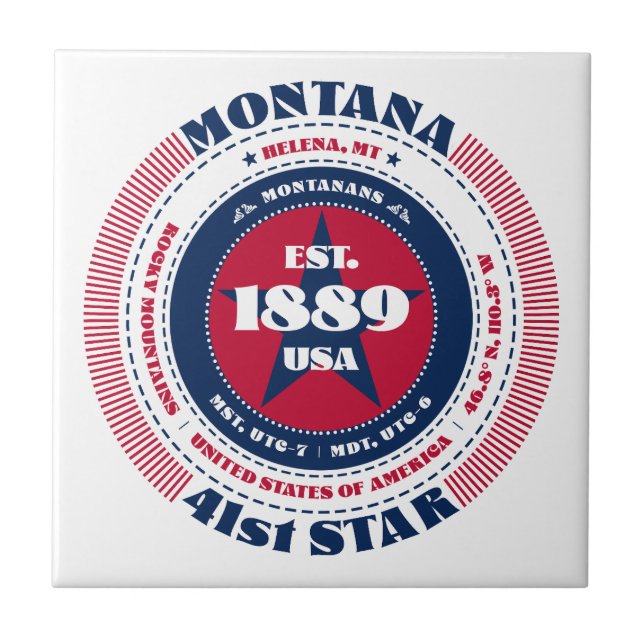 Red, White och Blue Montana Ceramic Tile Kakelplatta (Framsidan)