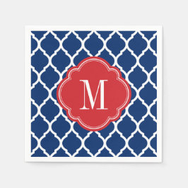 Red White och Blue Moroccan Quatrefoil Monogram Pappersservett
