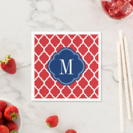 Red White och Blue Moroccan Quatrefoil Monogram Pappersservett
