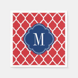 Red White och Blue Moroccan Quatrefoil Monogram Pappersservett