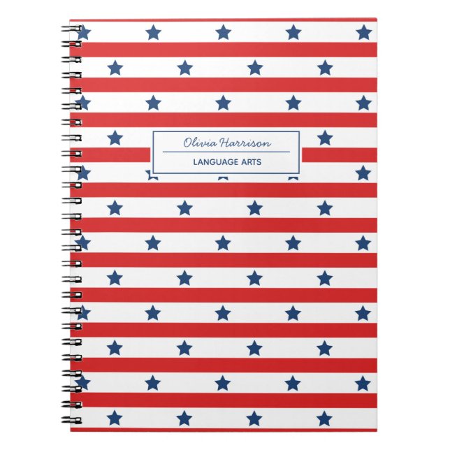 Red White och Blue Namn och Subjekt Anteckningsbok (Framsidan)