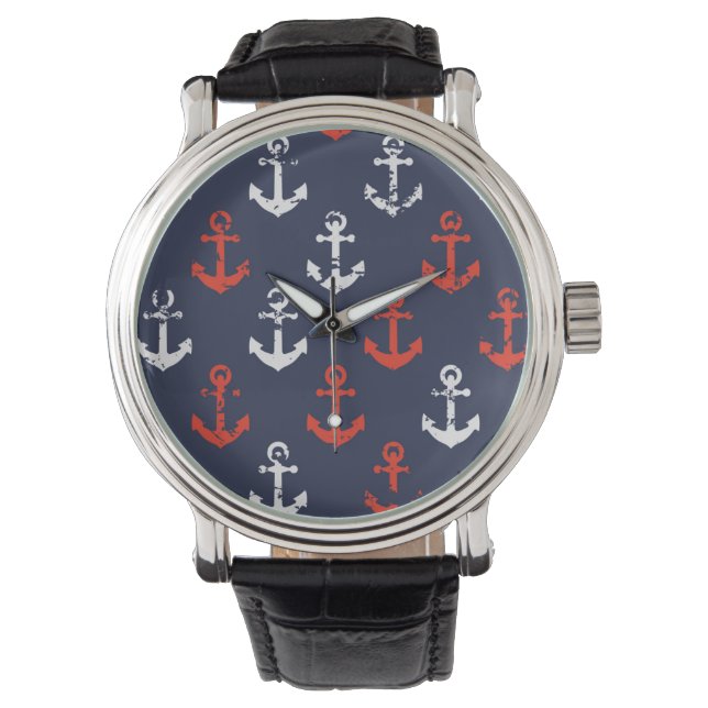 Red White och Blue Navy Mönster Armbandsur (Framsida)