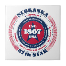 Red, White och Blue Nebraska Ceramic Tile
