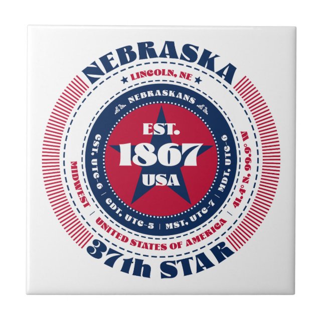 Red, White och Blue Nebraska Ceramic Tile Kakelplatta (Framsidan)