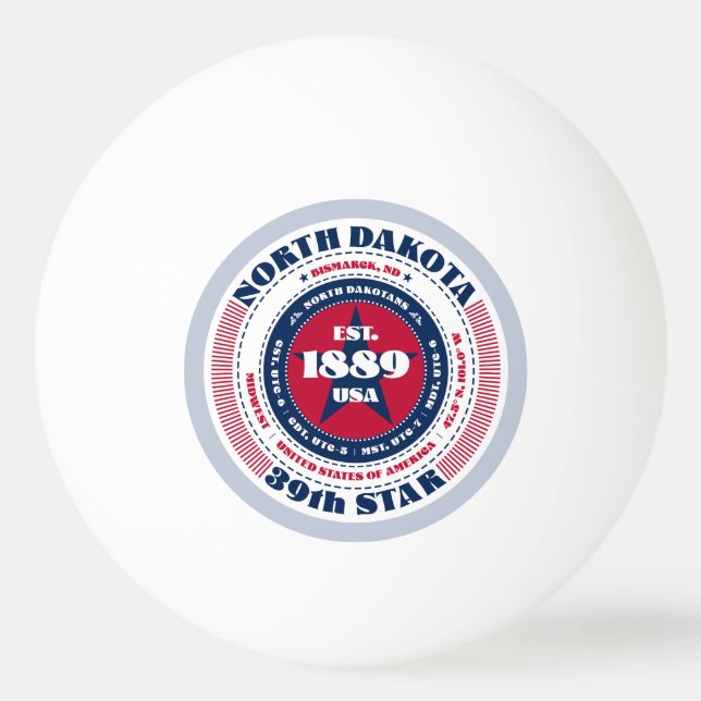 Red, White och Blue North Dakota Circle Pingisboll (Framsidan)