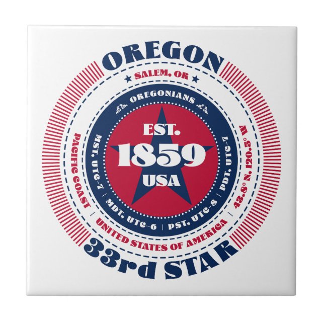Red, White och Blue Oregon Ceramic Tile Kakelplatta (Framsidan)