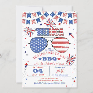Red White och Blue Patriotic 4:e juli BBQ Inbjudningar