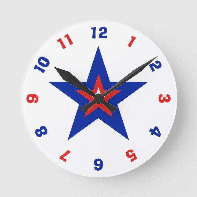 Red, White och Blue Patriotic American Star Rund Klocka (Framsida)