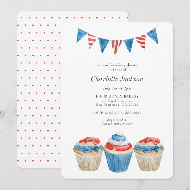 Red, White och Blue Patriotic Baby Shower Inbjudningar (Fram/baksida)