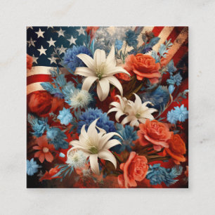 Red White och Blue Patriotic Blommigt Art Fyrkantigt Visitkort