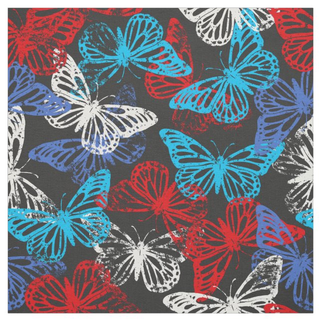 Red White och Blue Patriotic Butterfly Mönster Tyg (Provkarta)