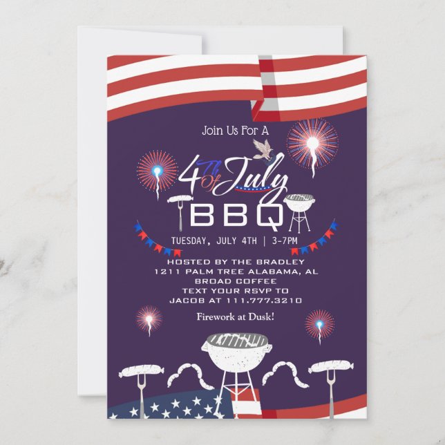 Red White och Blue Patriotic Fireworks 4:e juli Inbjudningar (Framsida)