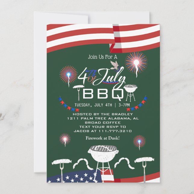 Red White och Blue Patriotic Fireworks 4:e juli Inbjudningar (Framsida)