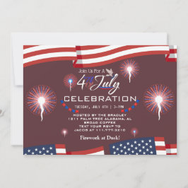 Red White och Blue Patriotic Fireworks 4:e juli Inbjudningar