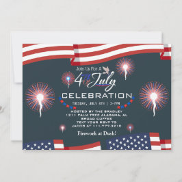 Red White och Blue Patriotic Fireworks 4:e juli Inbjudningar