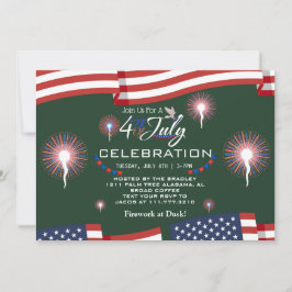 Red White och Blue Patriotic Fireworks 4:e juli Inbjudningar