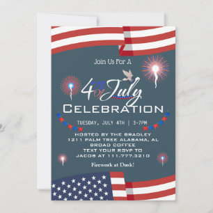 Red White och Blue Patriotic Fireworks 4:e juli Inbjudningar